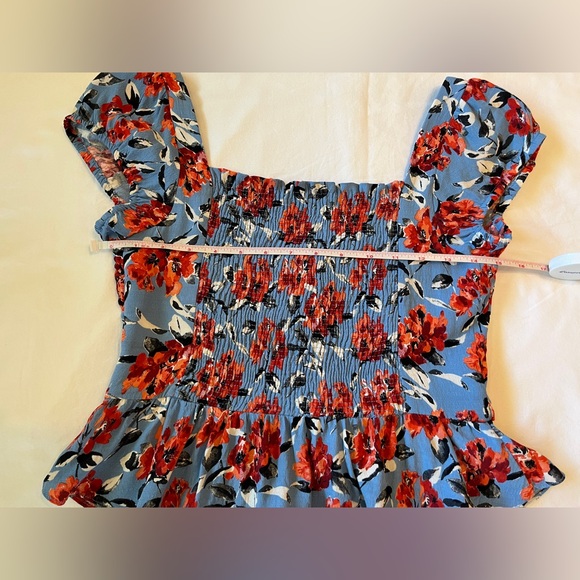 Zara Women’s Cap Sleeve Crop Top Blue Floral Print Size M EUC - Picture 4 of 5